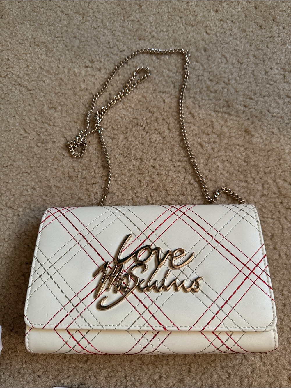 LOVE MOSCHINO - Evening Bag with Red Stitching and Gold Chain